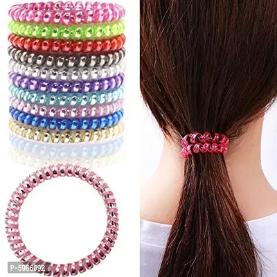 Spiral Stretch Ponytail Holder Telephone Wire Hair Rings Slinky Hair Head Elastic Hair Tie Rubber Bands Unbreakable for Girls and Women - Pack of 6 (Random Color)