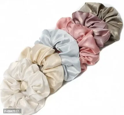 Plain Hair Scrunchies, Ponytail Holder Hair Accessories For Girls and Women, Soft Fabric, Soft Elastic - Set of 4 (Assorted Color), Free Earrings