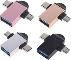 2 in 1 Metal OTG Adapter, USB 3.0 to Type-C with Micro-USB Port, High Speed Data Transfer for Type-C Smartphones (01 Piece, Multicolor), Free 01 Pair Finger Sleeves for Mobile Gaming-thumb1