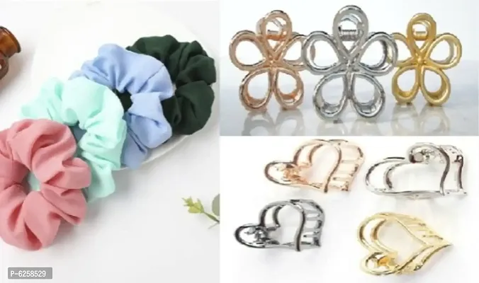 Combo of 04 Hair Accessories | 02 Pieces - Hair Clutchers | 02 Pieces Hair Scrunchies for Girls, Women