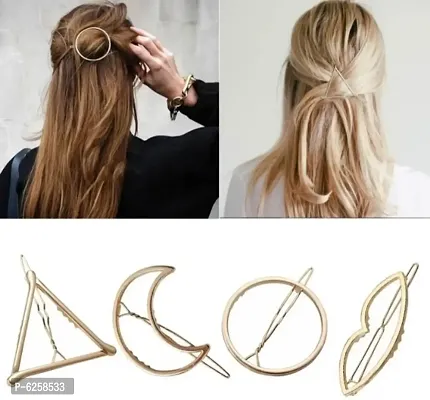 GEOMETRIC SHAPE METTALIC HAIR CLIP IN GOLDEN COLOUR FOR GIRLS - 06 Pieces-thumb4