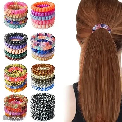 03 Pieces Spiral Stretch Ponytail Holder Telephone Wire Unbreakable Rubber Band | 03 Pieces Fur Fluffy Elastic Hair Band, Faux Ponytail Holders | Combo of 06 Pieces Hair Accessories for Girls and Women-thumb3