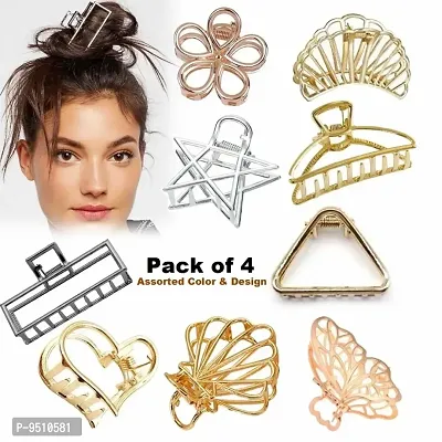 Pack of 4 Medium Size Metal Hair Claws Clips for Women  Girls - N