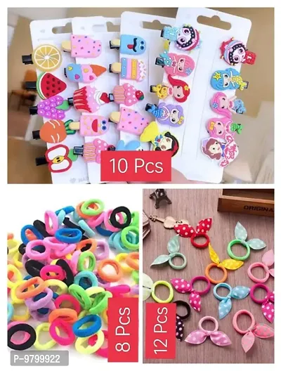 30 Pieces Kids Hair Accessories Combo - Unicorn Mix Design Hair Clips | Mini Rubber Band | Rabbit Rubber Band - Multicolor-thumb0