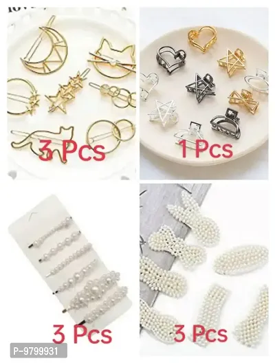 10 Pieces Hair Accessories Combo - Golden Clips | Metal Clutcher | Pearl Clip | Pearl Hair Pins for Women  Girls