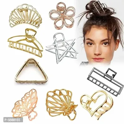 Hollow Hair Clips Medium Metal Clutchers Golden Silver Bronze Butterfly for Girls and Women, Minimalist Dainty Round Geometric Clamps Hair Clutchers Metal Hairties, 4 Pcs-thumb0
