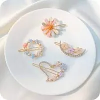 04 Piece Korean Style Pearl Flower Metal Hair clips, Plastic Pearl Barrettes Hairpin for Women  Girls (Multicolor)-thumb2