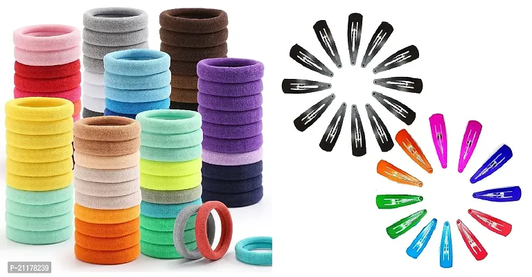 54 Pieces Stylish Colorful Hair Accessories Combo ndash; Cotton Hair Elastic Rubber Bands | Tic Tac Hair Clips for Girls  Women