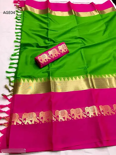 Hathi Border Cotton Silk Saree With Blouse Piece