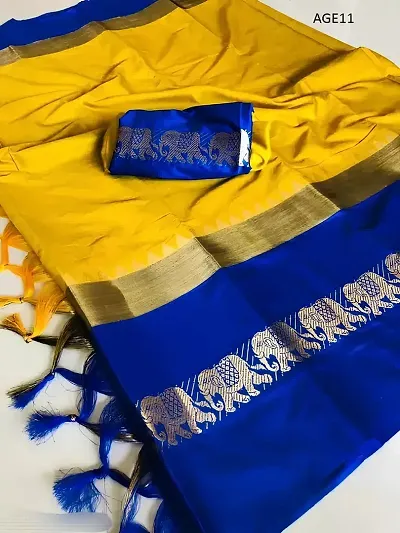 Silk Woven Design Elephant Border Saree with Blouse piece