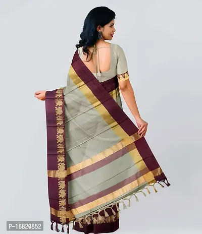 Stylish Elephant Border Cotton Silk Saree With Blouse Piece-thumb2