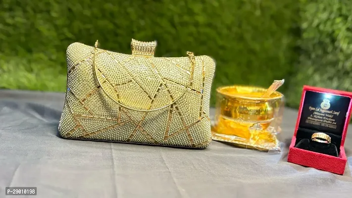 Rhinestone Embroidered Clutch Purse, Gold-thumb0