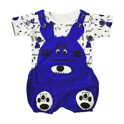 Leuntx Baby boy & Baby Girl Teddy Bear Dungaree Set with Tshirt 0-6 Months  || Baby Boy Dresses for 0-9 Months (Multicolor)