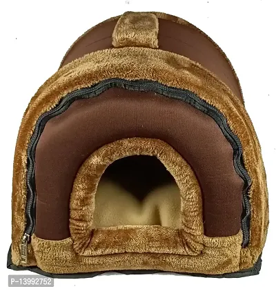 Igloo Dog House, Portable Cat Igloo Bed with Removable Cushion, 2 in 1 Washable Cozy Dog Igloo Bed Cat Cave, Foldable Non-Slip Warm for Pets Puppy Kitten Rabbit-thumb0