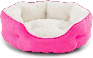 Petsco91 Store High Quality Wool Faux Fur Fabric Color Pink Creem Sizes SMALL 60times;60times;25 cm for Newborn 1-month Dog and Cat Bed Super Warm Ultra Soft Ethnic Designer Comfortable Bed for All Types Breeds-thumb1