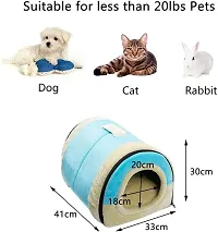 Crystal Velvet Cat Bed, Self-Warming 2 in 1 Foldable Cave House Shape Nest Pet Sleeping Bed for Cats, Light Blue-thumb3