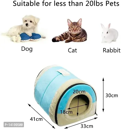 Crystal Velvet Cat Bed, Self-Warming 2 in 1 Foldable Cave House Shape Nest Pet Sleeping Bed for Cats, Light Blue-thumb4