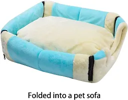 Crystal Velvet Cat Bed, Self-Warming 2 in 1 Foldable Cave House Shape Nest Pet Sleeping Bed for Cats, Light Blue-thumb4