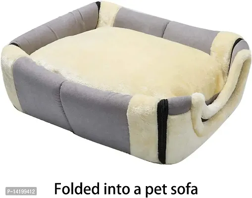 Self-Warming 2-in-1 Foldable Cave House Shape Nest Pet Sleeping Bed for Cats and Small Dogs, Baby Gray-thumb3