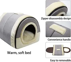 Self-Warming 2-in-1 Foldable Cave House Shape Nest Pet Sleeping Bed for Cats and Small Dogs, Baby Gray-thumb3