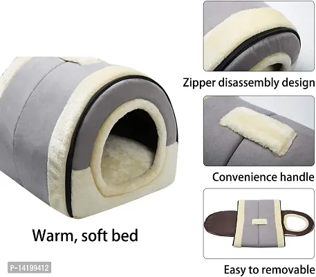 Self-Warming 2-in-1 Foldable Cave House Shape Nest Pet Sleeping Bed for Cats and Small Dogs, Baby Gray-thumb4