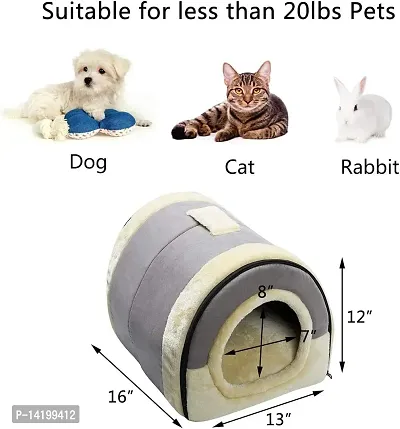 Self-Warming 2-in-1 Foldable Cave House Shape Nest Pet Sleeping Bed for Cats and Small Dogs, Baby Gray-thumb5