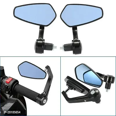 CNC Alloy Stylish Design 2-Verson Mirror for Motorbike Rearview Side Handle Bar End Mirrors For All Universal Bikes (Left  Right, Pack of 2, Black)-thumb0