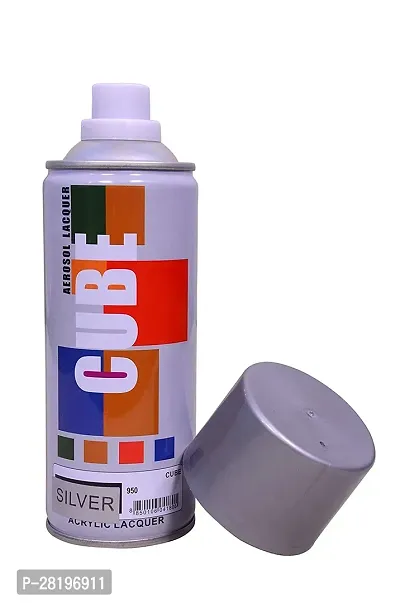 Cube Aerosol Spray Paint Can 400ml Multipurpose (SILVER)-thumb2