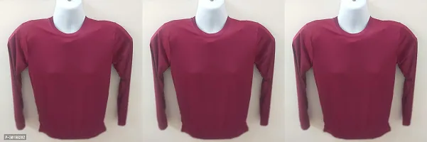 Stylish Maroon Cotton Solid Long Sleeves T-Shirt For Men Pack Of 3