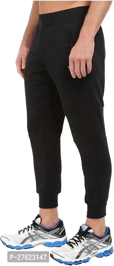 Stylish Black Cotton Blend Solid Regular Track Pants For Men-thumb0