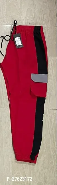 Stylish Red Cotton Blend Solid Regular Track Pants For Men