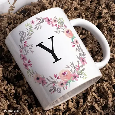 Half Engineer Creative Colorful Floral Letter Alphabet Y White Ceramic Mug - 300 ml|Ceramic Coffee|Coffee Mug-thumb3