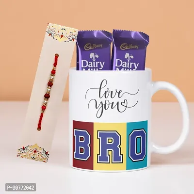 Beautiful Printed Coffee Mug with Rudraksha Rakhi, Chocolates Gift For Rakshabandhan