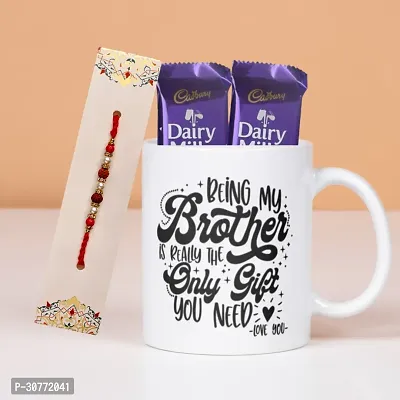 Beautiful Printed Coffee Mug with Rudraksha Rakhi, Chocolates Gift For Rakshabandhan