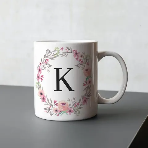 Half Engineer Creative Colorful Floral Letter Alphabet Printed White Ceramic Mug - 300 ml|Ceramic Coffee|Coffee Mug