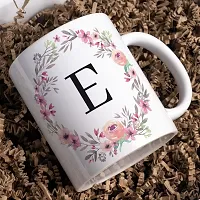 Half Engineer Creative Colorful Floral Letter Alphabet E White Ceramic Mug - 300 ml|Ceramic Coffee|Coffee Mug-thumb2