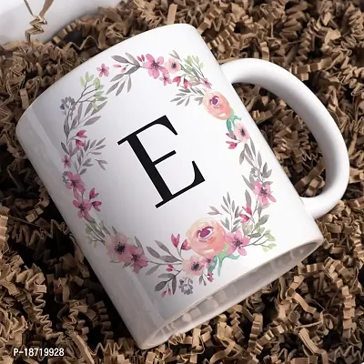 Half Engineer Creative Colorful Floral Letter Alphabet E White Ceramic Mug - 300 ml|Ceramic Coffee|Coffee Mug-thumb3