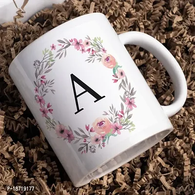 Half Engineer Creative Colorful Floral Letter Alphabet A White Ceramic Mug - 300 ml|Ceramic Coffee|Coffee Mug-thumb3