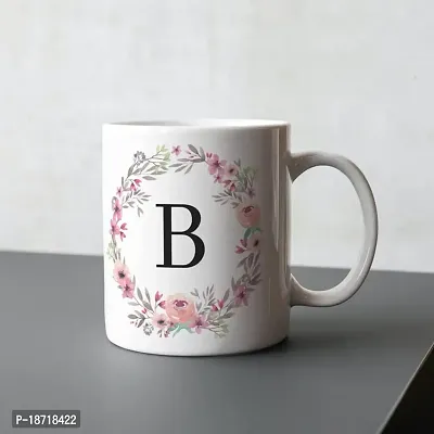 Half Engineer Creative Colorful Floral Letter Alphabet B White Ceramic Mug - 300 ml|Ceramic Coffee|Coffee Mug