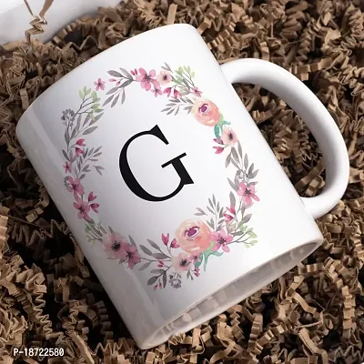 Half Engineer Creative Colorful Floral Letter Alphabet G White Ceramic Mug - 300 ml|Ceramic Coffee|Coffee Mug-thumb3