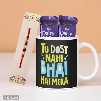 Beautiful Printed Coffee Mug with Rudraksha Rakhi, Chocolates Gift For Rakshabandhan