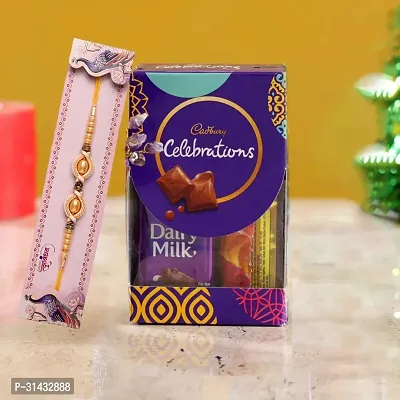 Half Engineer Designer Pearl Rakhi with Small Celebration Chocolate For Rakshabandhan Gift with Roli Chawal For Bhai Brother Bro Rakhi with Chocolate Combo-thumb0