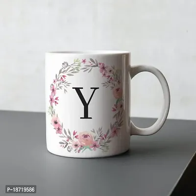 Half Engineer Creative Colorful Floral Letter Alphabet Y White Ceramic Mug - 300 ml|Ceramic Coffee|Coffee Mug