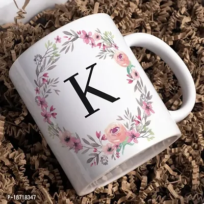 Half Engineer Creative Colorful Floral Letter Alphabet K White Ceramic Mug - 300 ml|Ceramic Coffee|Coffee Mug-thumb3