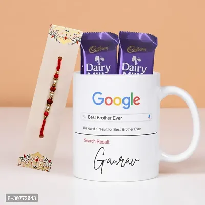 Beautiful Printed Coffee Mug with Rudraksha Rakhi, Chocolates Gift For Rakshabandhan