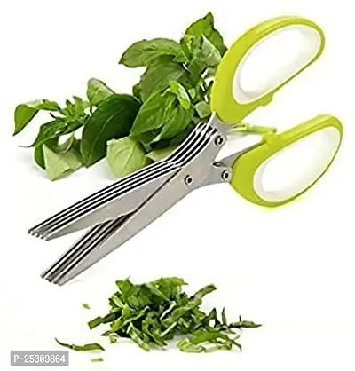 NEYU Multi-Functional Stainless Steel Kitchen Knives 5 blade scissor Cut Herb Spices Cooking Tools Vegetable Cutter with Cleaning Brush (Standard, Colour May Very)