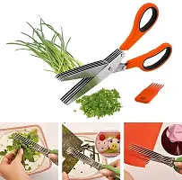 NEYU Multi-Functional Stainless Steel Kitchen Knives 5 blade scissor Cut Herb Spices Cooking Tools Vegetable Cutter with Cleaning Brush (Standard, Colour May Very)-thumb3