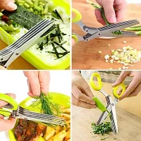 NEYU Multi-Functional Stainless Steel Kitchen Knives 5 blade scissor Cut Herb Spices Cooking Tools Vegetable Cutter with Cleaning Brush (Standard, Colour May Very)-thumb2