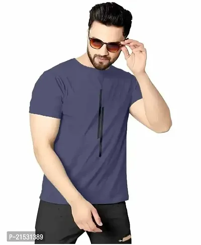 Stylish Navy Blue Cotton Half Sleeves Printed Tees For Men