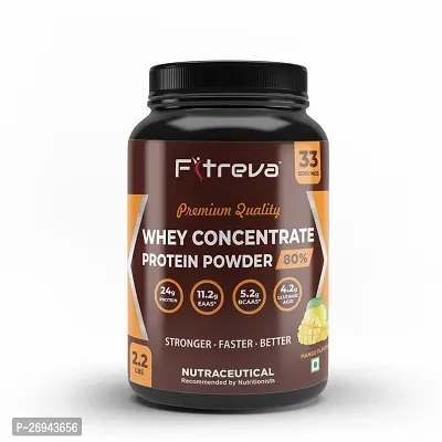 Fitreva Whey Concentrate Protein Powder 80% with 24g Protein - Mango Flavor - 1 Kg ( 33 Servings)-thumb0